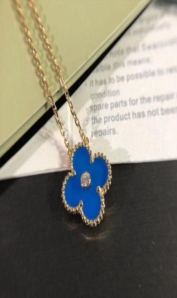 Blue Fourleaf Clover High End Ends Pendant Pingente Colar012772861