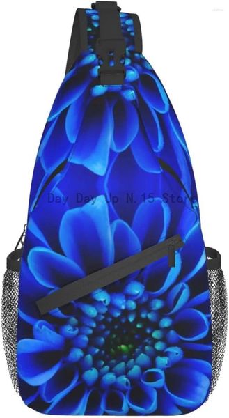 Backpack Blue Flower Sling per donne Crossbody con sacchetti di corda tascabile con cerniera arrampicata per la sacca da daypack casual Travel