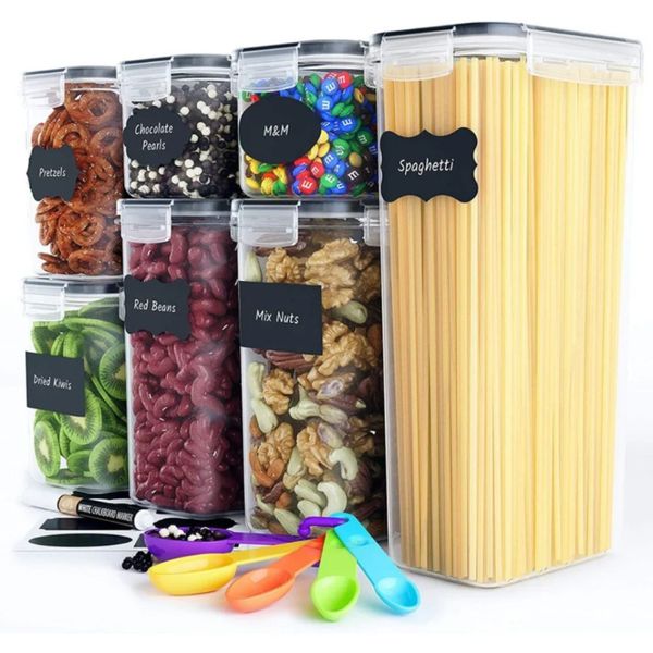 7pcs Set Kitchen Food Storage Box Container Set Pantry Organization Plastikkanister Organizer mit Deckel ideal für Müsli