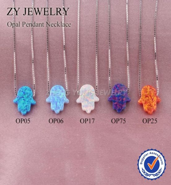 78 Farben Mode 925 Silberkette Hand Opal Hamsa Halskette 925 Sterling Silber Fatima Hand 11x13mm Opal Silber Halskette 2208181579605