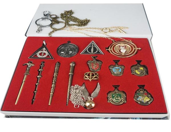15pcs Potter Zauberstab magische Zauberstäbe Ring Halskette Dekoration Halloween Geschenk Magie Zauberstab Anhänger Halskette Keychains Box3175349