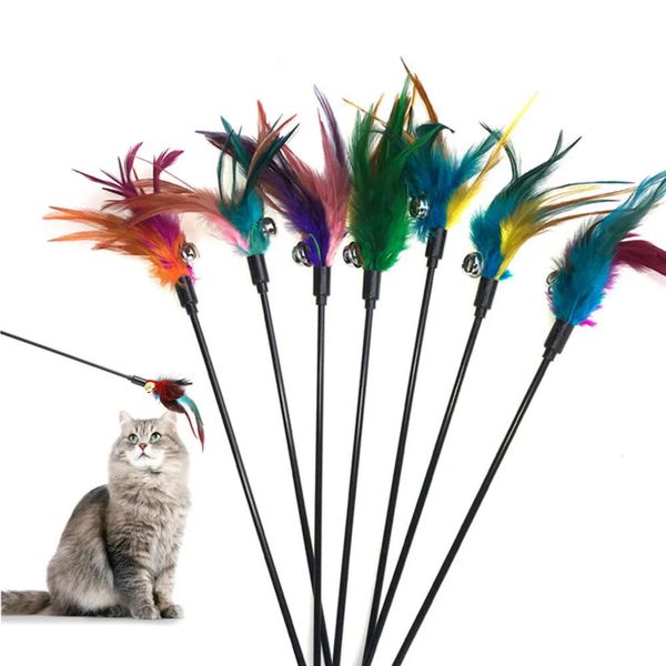 Cat Teaser engraçado 65cm Pet Kitten Interaction Rod com Bell and Feather Toys para gatos provocando Wand Chaser Wand Toy Random Color S WOM