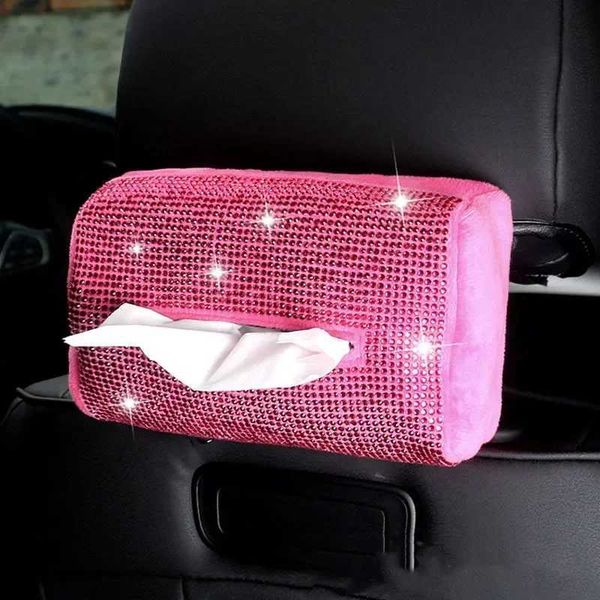 Caixa de lenço de papel de carro Bling Bling Back Brost Brange Caixas de lenço de lenço de papel de papel para decoração do carro para carros para carros rosa para meninas mulheres T240509