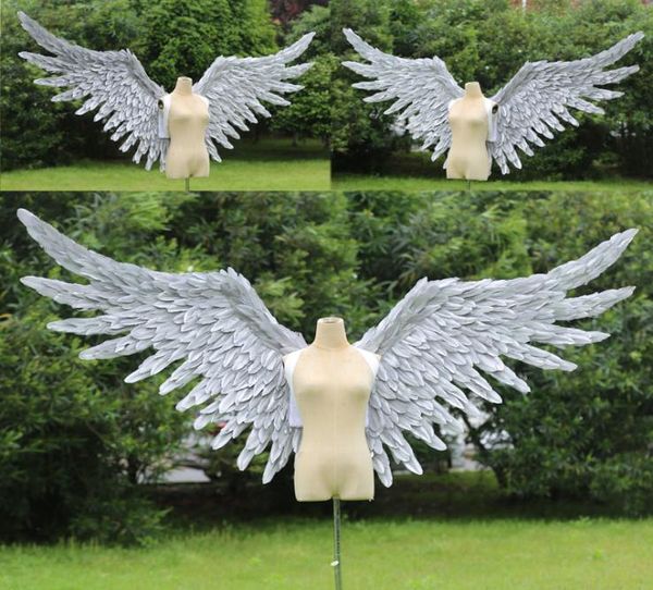 High -End Gray Series Big Angel Wings Diy Background Wall Decoration Props Grey Fairy Wings para Stage Show Dancing7920407