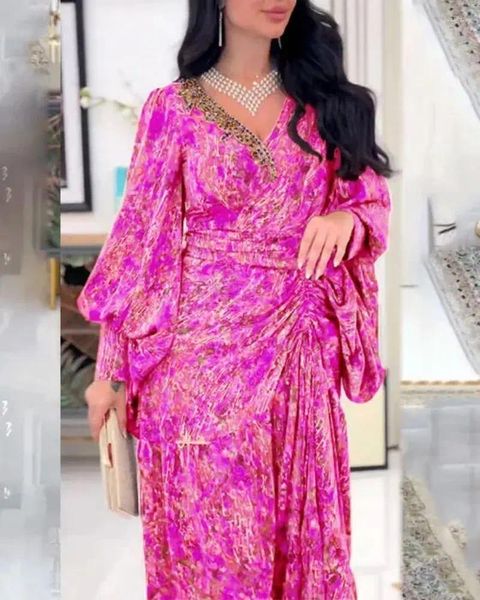Partykleider Ramadan Eid Abaya Blumendruck Dubai Türkei Muslim Kleid Islam Lanternärmel Kleidung Djellaba Jalabiya Plus Größe Frauen