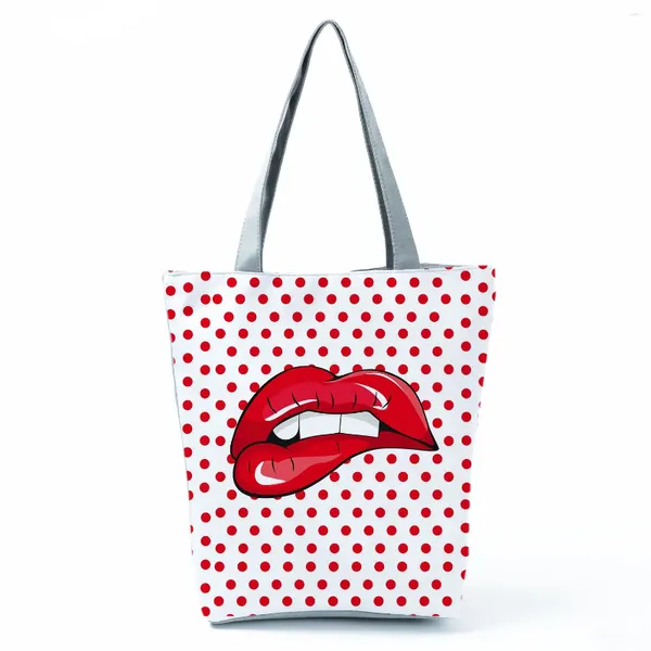 Сумки для плеча красные губы женские сумки личность высокая емкость экологические торговые точки