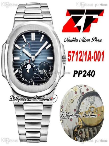 ZF Moon Phase Date 57121A001 PP240 Автоматические мужские часы 40 мм DBLE Texture Dial Bracelet Bracelet Super Edition Watch 3974152