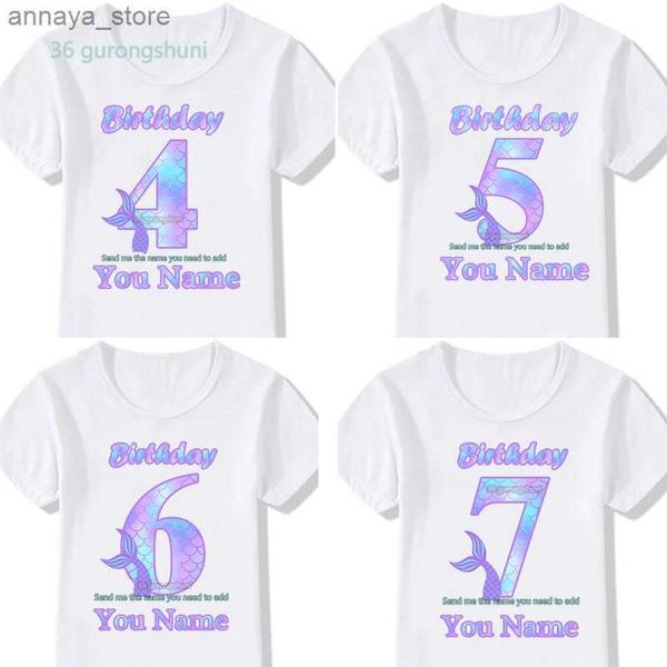 T-Shirts alles Gute zum Geburtstag 4 5 6 Personalisierte Meerjungfrau Cartoon T-Shirt für alte Mädchen Mädchen Kleidung für Kinder Kleidung Jungen Hemdl2405