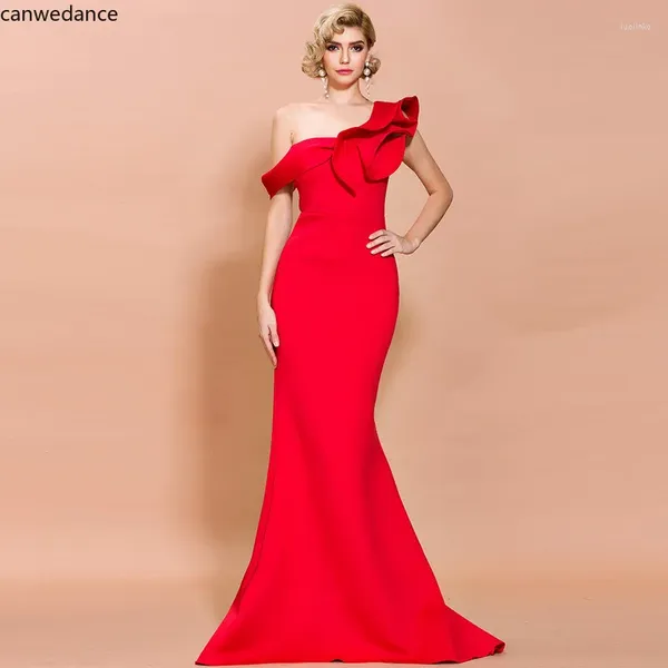 Платья для вечеринок 2024 Красная атласная русалка вечерняя платья с одно плечо с оборками платья по полу