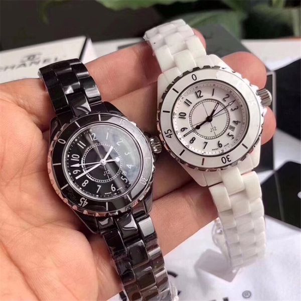 2022 Lüks Tasarımcı Quartz 33mm 38mm Seramik Saat J Kadın Moda Roman Naklıları Pointer Dijital Takvim Bilekleri Elbise W 203G