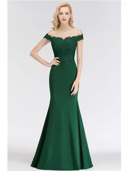 Lässige Kleider dunkelgrüner Vintage Blumenspitze Maxi Meerjungfrau Kleid für Frauen elegant von Schulter weiblicher Abend Prom Party Brautkleid