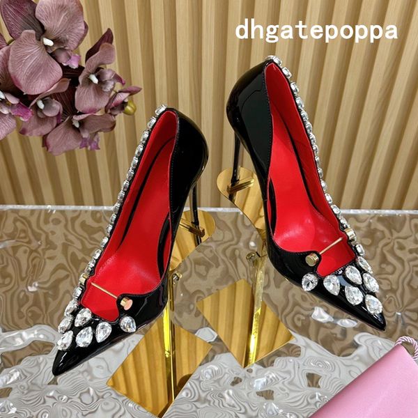 Scarpe abiti da designer 11 cm Donne Luxury Punta tacchi di strass Brevetto Leathe Stiletto Tacco per matrimoni Pompe della festa Schema da sera Green Red Silver