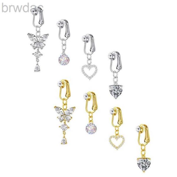 Navelringe Faux Belly Piercing Butterfly Fake Bauchnabel Clip auf Nabelschneider Nabel gefälschter Piercing Love Heart baumeln