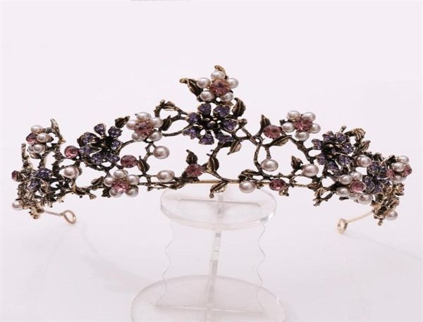 Pérolas de cristal roxo preto vintage Bridal Tiaras Crown Crown Diadem Véil Tiara Wedding Hair Acessórios 22071689097106375877