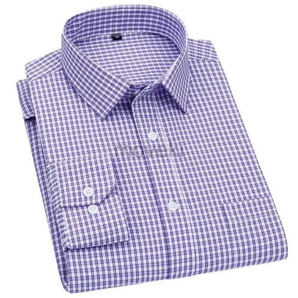 Camicie da uomo camicie da uomo a maniche lunghe business casual classico a strisce a strisce a quadri blu viola camicie sociali per uomo camicie abbottonate D240427