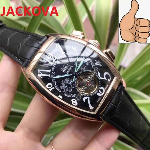 Geneva Luxus Leder Band Tourbillon Mechanical Men Watch Dropshipping Day Date Skeleton Automatische Männer Uhren Geschenke 265o