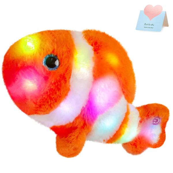 33 cm de palhaço cheio de peixes -peixe -peixe -peixe -peixe -peixe -palhaço LED LUZ EMITIÇÃO Algodão macio Algodão laranja animal palhaço de peixe de pelúcia Presente de aniversário 240424