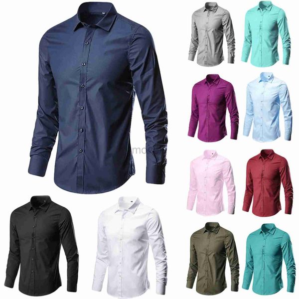 Camisas de vestido masculinas lazer de moda de moda lazer de lapela cor de mangas compridas blusa de tampa de manga longa d240427