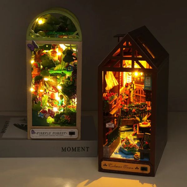 Miniaturen DIY Book Nook Holzbuch Stand Puzzle zukünftige Welt Miniaturgebäude Kits handgefertigtes Puppenhaus Bücherregal Baugruppe Wohnungsdekoration