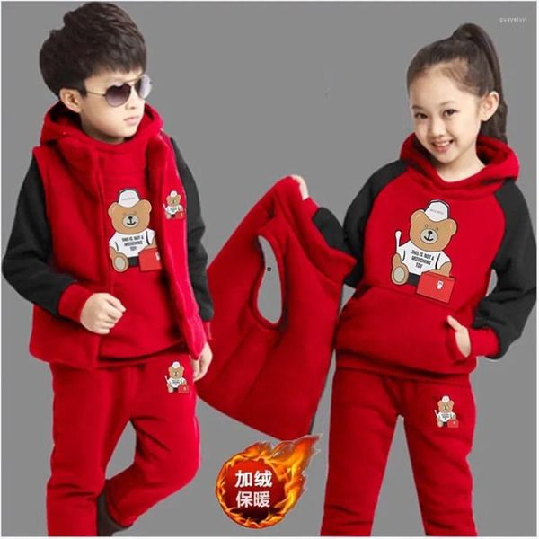 Roupas conjuntos de roupas infantis de traje de traje quente 3pcs/cet sports sports for Boys para crianças Camisetas com capuz de algodão infantil calças adolescentes