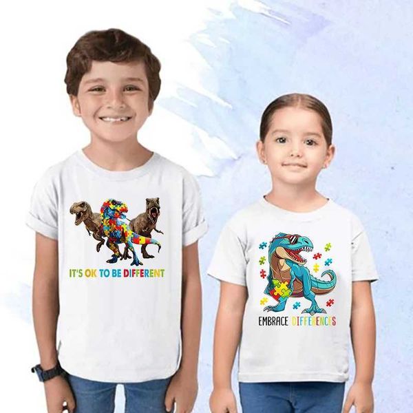 T-Shirts machen verschiedene Druckt-Shirts Autismusbewusstsein Shirts Dinosaurier T-Shirts Autismus Top Puzzle Autismus Kindergeschenke keine Probleml2405