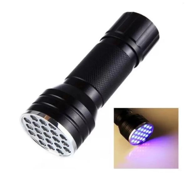 21 LED lanterna UV tocha de tocha Violet Light Blacklight Lamp 3A Bateria para marcador Detecção de verificador2144866