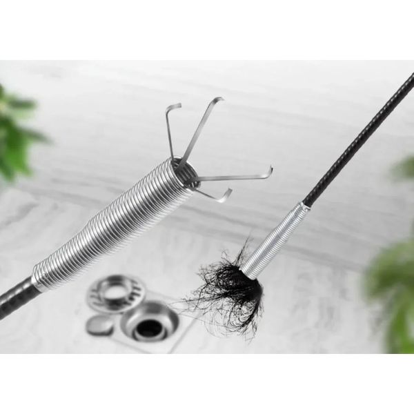 Ferramentas de esgoto de dragagem de tubo de mola de 60 cm, dragagem de cabelo, bastões de rio Becks de varas de removedor Ferramentas de limpeza doméstica para pia da cozinha