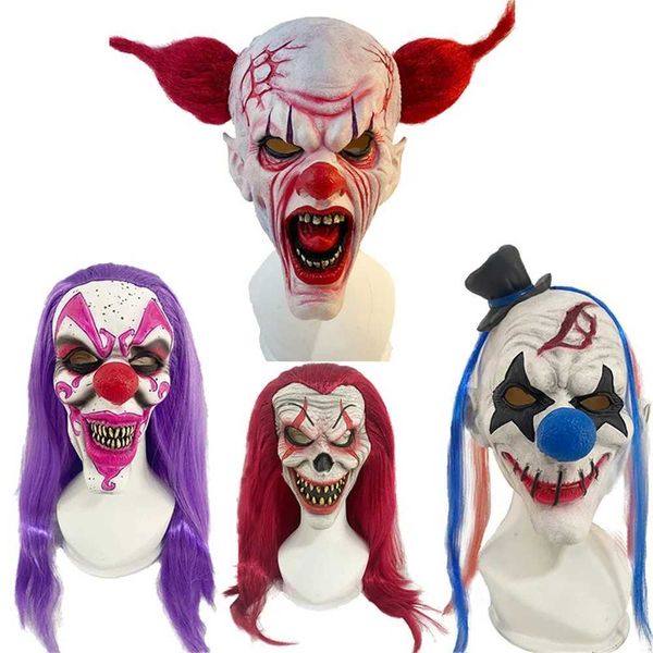 Máscaras de festa Novo Halloween Hair Hair Joker Máscara Cabeça de Latex Usando Reality Prop Show Cosplay Q240508