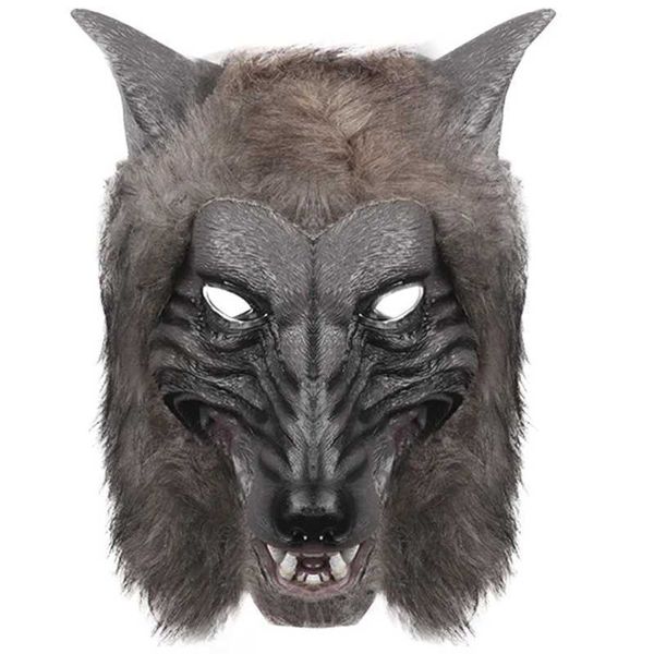 Partymasken Wölfe tragen Make-up-Masken auf dem Kopf Live Wolf mit künstlichem Fellpelz für Rollenspiele für Erwachsene und Tier Q240508