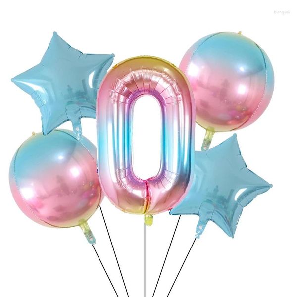 Partydekoration 18 Zoll 4D Aluminium Film Pink Bule Runde Fünf-Punkte-Sternnummern Ballon Helium für Geburtstag Hochzeit Babyparty