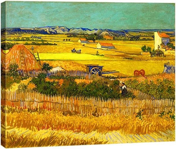Сбор урожая в La Crau с Mont Majour Prints Prints Wall Art от van Gogh знаменитые масляные картины Репродукция классические сельские картинки для домашних украшений современный реферат