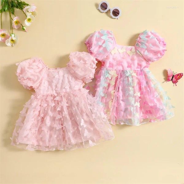 Mädchenkleider süße Kleinkindmädchen Prinzessin Kleid Kind Kurzpuffarm 3D Butterfly Tulle A-Linie für Party täglich