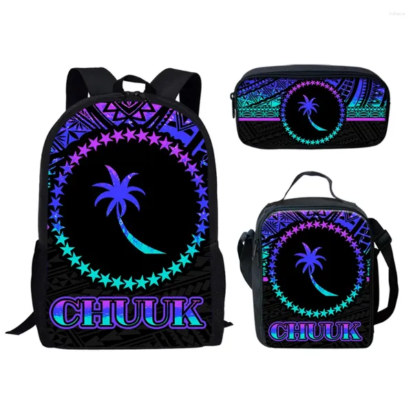 Backpack Trendy Cartoon Chuuk Tribal Polynesian 3D Print 3pcs/Set Pupil Schooltaschen Laptop Daypack Lunchbag Bleistiftetasche Hülle