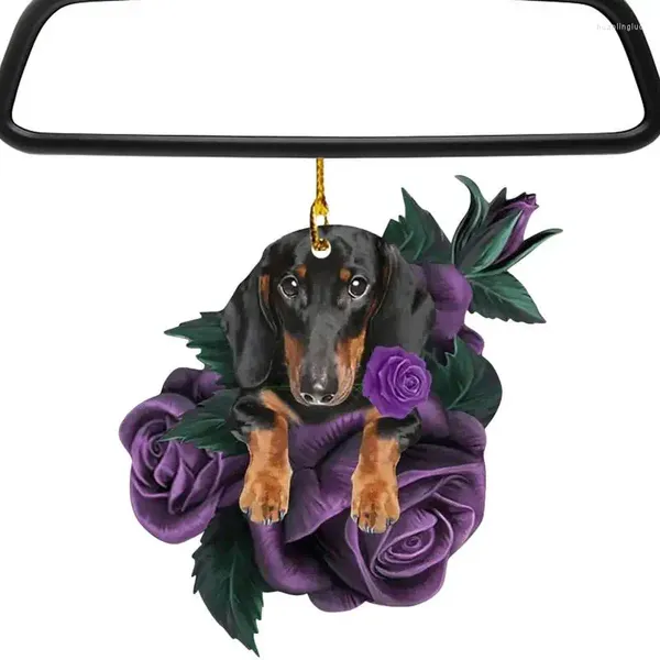 Decorações de Natal Ornamentos de carros para cães para espelho de vista traseira Ornamento pendurado em rosa roxo Rose Funny Lovers Decor