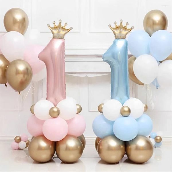 Parti Dekorasyon Doğum Günü Lateks Balonlar Pembe Mavi Taç Numarası Oyuncaklar Dekorasyonlar Bebek Duş Globos Malzemeleri