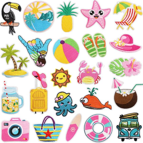 Ferro de verão em manchas Cute Hawaiian Beach Sew On Bordered Patch Applique para Jaqueta de Roupa Baclpack Hats Decorações DIY