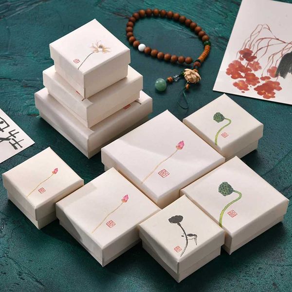 Schmuckschachteln Vintage Lotus Schmuck Verpackung Box Pappe Armband Halskette Geschenkpapier Himmel und Erdabdeckung Schmuckhalter Großhandel Großhandel