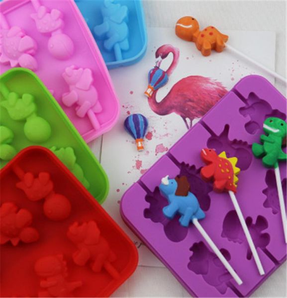 8 Cavidades Dinosaur Shape Lollipop Silicone Mold Moldes de chocolate Diy Baking