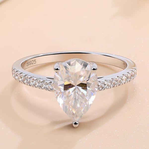 Mulheres de luxo Moissanite Ring S925 Solid Sterling Sterling Silver Moissanite Waterdrop Ring para mulheres Aniversário de casamento Tamanho do anel de noivado 5-11
