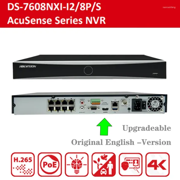 HikVision English 4K Acusense NVR DS-7608NXI-I2/8P/S 12MP 8CH POE H.265 2SATA CCTV Video registratore per il sistema di sicurezza della fotocamera IP