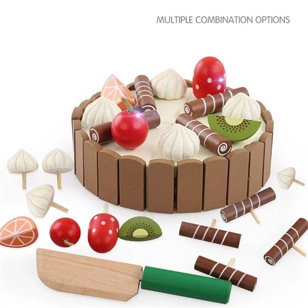 Giocattoli da cucina per bambini in legno fingono giocattoli che tagliano torta giocattoli per bambini giocattoli per cucina di frutta in legno per gli interessi di compleanno per bambini 240507