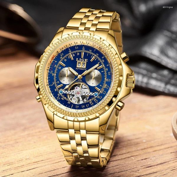 Avanadores de pulso Os homens assistem Lige Top Brand Automatic Tourbillon Mechanical for Gold Multifuncional Luminous Wateroperate's Watches masculinos