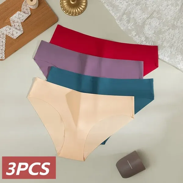 Mutandine da donna 3 pezzi Seta Solida senza cuciture elasticità femminile elasticità slip traspiranti per le donne morbide quotidiane sexy lingerie sexy