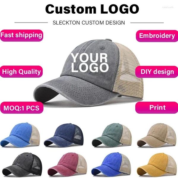 Caps de bola Sleckton Bordado personalizado Hat algodão Retro Baseball Cap para homens e mulheres Moda DIY Design de cartas Malha Hats Sun Unisex