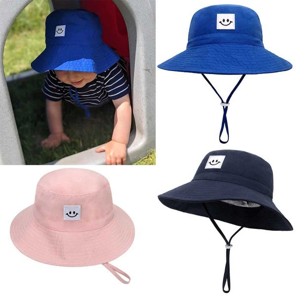 Chaps chapéus sorriso bebê sunhat verão primavera kids chapéu para meninas meninas crianças garotas de algodão grande algodão -chap de praia de praia panamá hat d240509