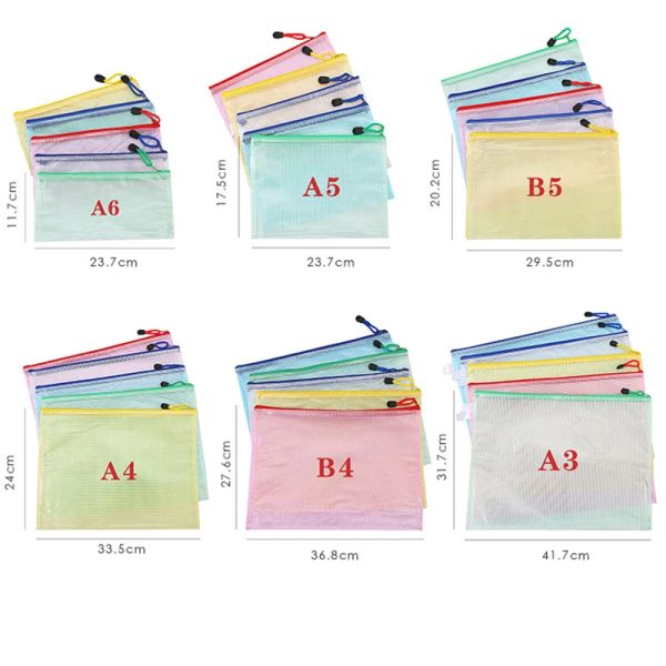 BAG A3 A4 A5 A6 B4 B5 PLÁSTICA PLÁSTICA FILOPELOPE ENVELOPE POLOPELARY PISTOUSMADOR DOMENCY STAPORTE DISPUSTRÁVEL ZIPPER PVC Organizador de documentos de documentos de papel