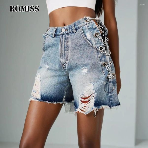 Frauen Shorts Romiss Solid Denim für Frauen hohe Taille Patchwork -Kette Temperament Casuale losen sexy kurze Panst weiblich Sommer