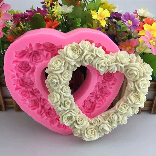 Fiori decorativi ghirlanda stampi fatti a mano al cibo silicone ghirico di grandi roseo buoni muffe di rosa a forma di cuore grande utensili decorativi accessori sapone