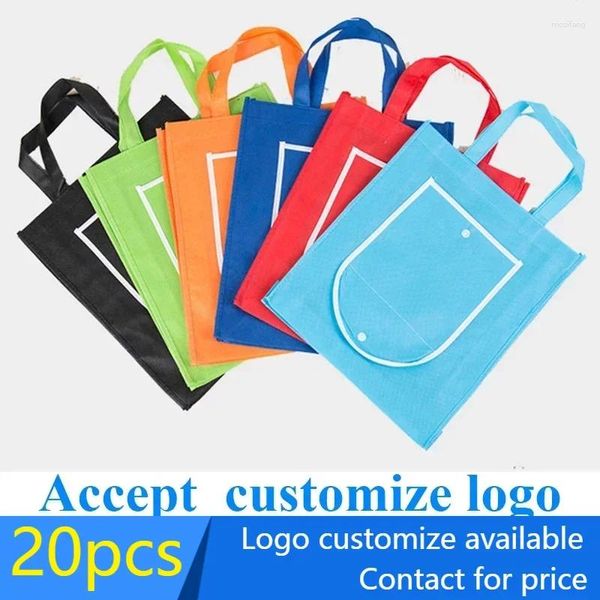 Borse di stoccaggio 20 pezzi Stamping Logo personalizzato Borsa non tessuta / borse Shopping portatile per promozione e pubblicità tessuto 80GSM