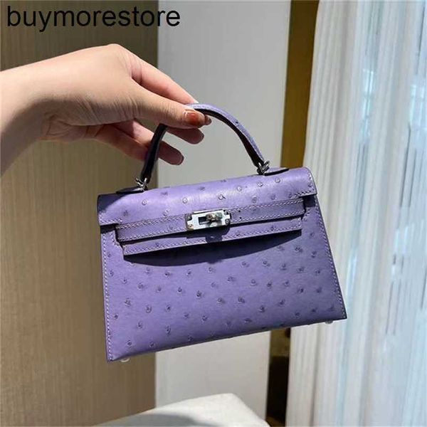 Top Cowhide Handtasche handgefertigt Strauß Haut Mini Second Generation 19cm kleiner einzelner Schulterkreuzkörper Lavendel Purpur Händesewnbl15